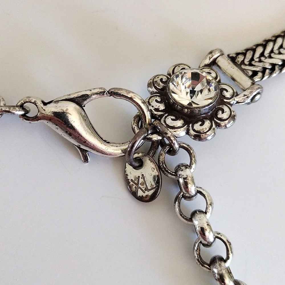Crystal Silver-Tone Flower Chain Belt XL